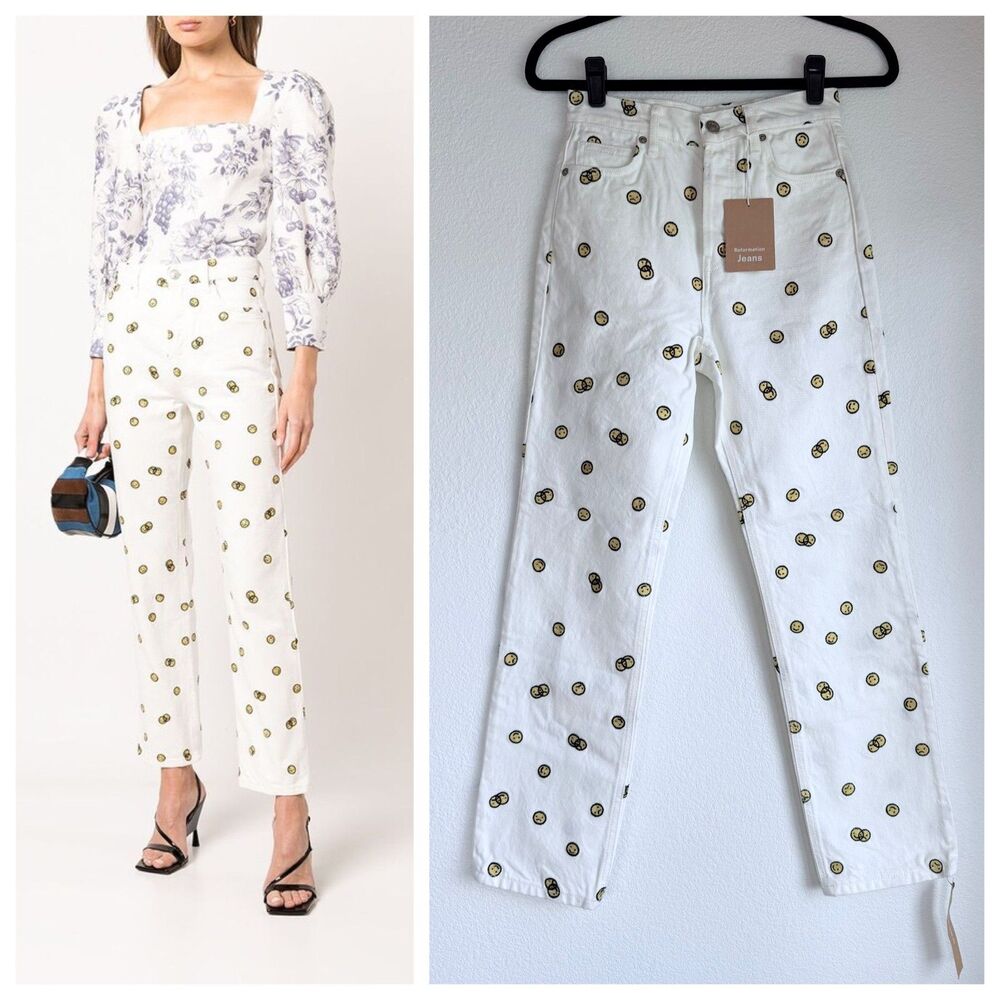 NWT Reformation Mixed Emotions High Rise Straight Leg Jeans in Vintage White 24